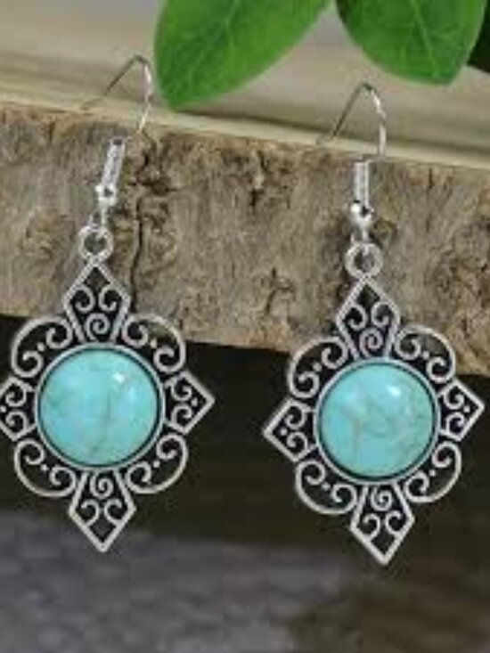 Jewelry - Vintage Boho Faux Turquoise Silvery Earrings